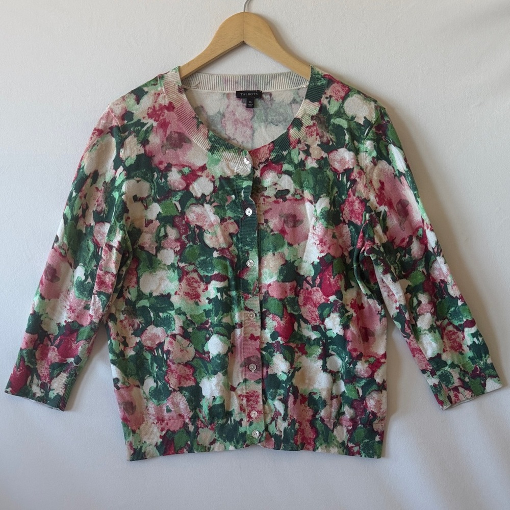 Talbots‎ Colorful Floral Scoop Cardigan Size XL